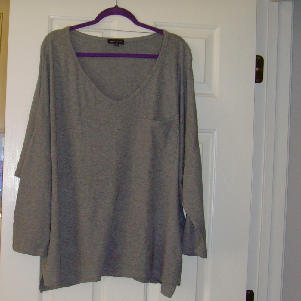 Lord & Taylor Woman 100% Cotton Long Sleeve Tee 3X Gray